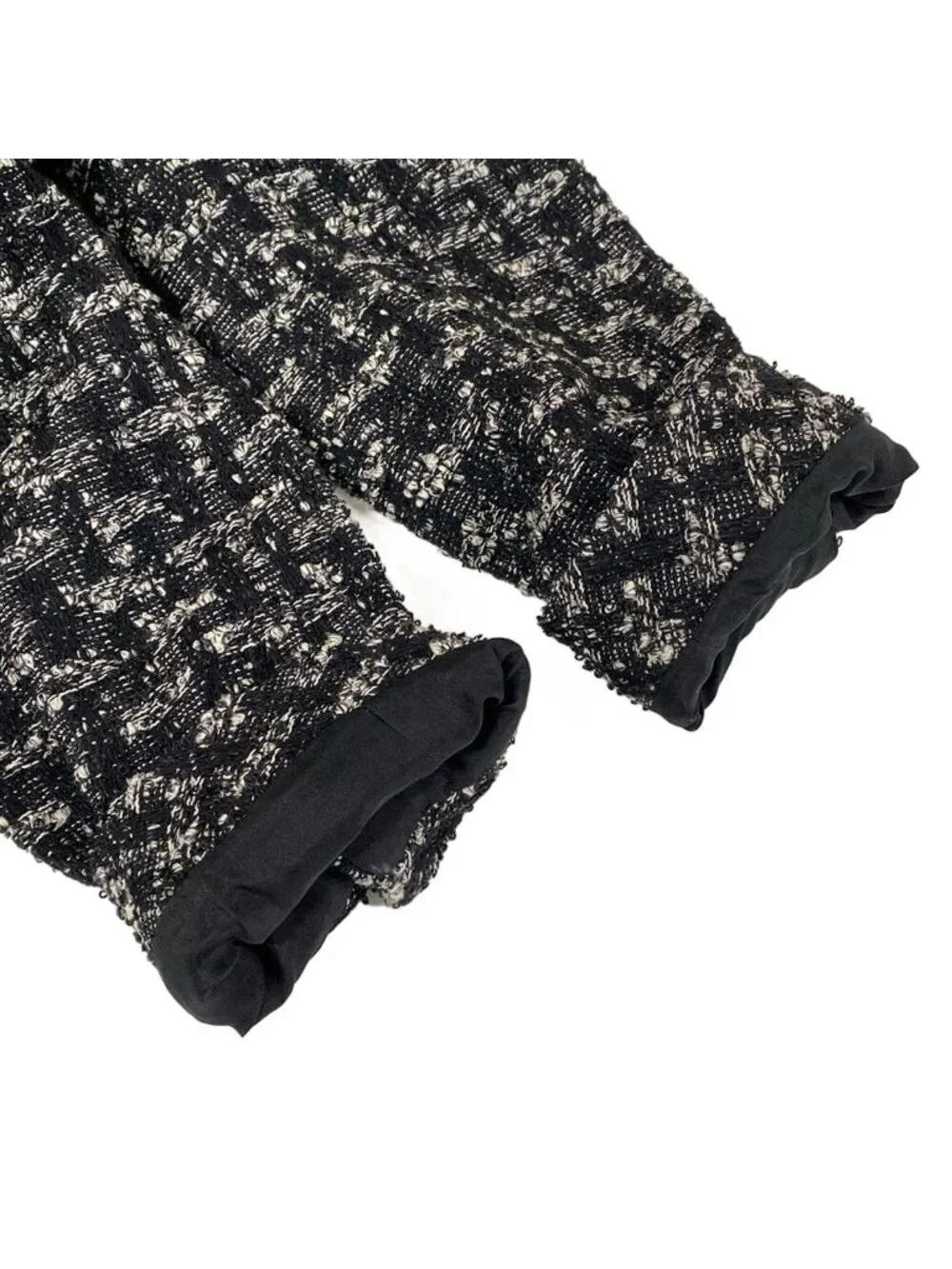 Chanel Coat M p Black White Tweed 3/4 Sleeve Chain Fall Winter Wool 38